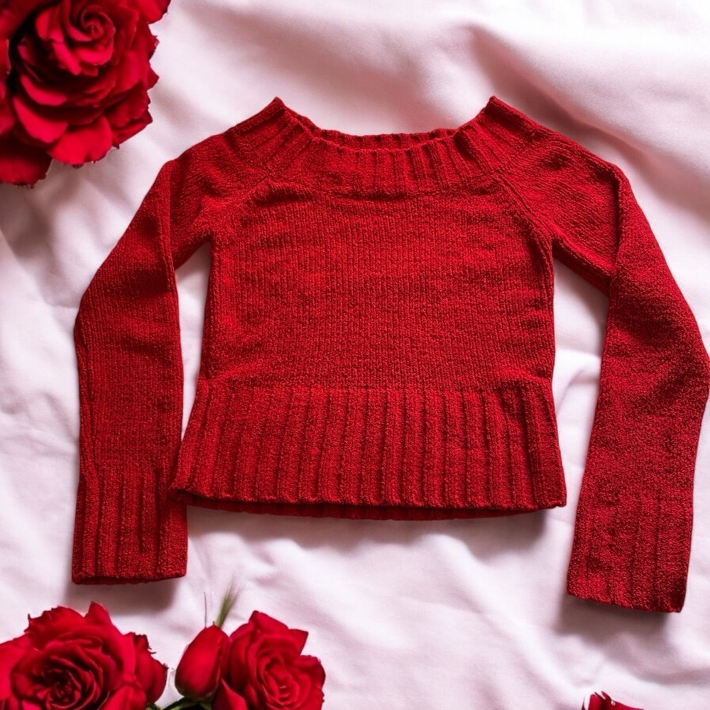 Elegant Red Women's Sweater super soft show off shoulder medium
